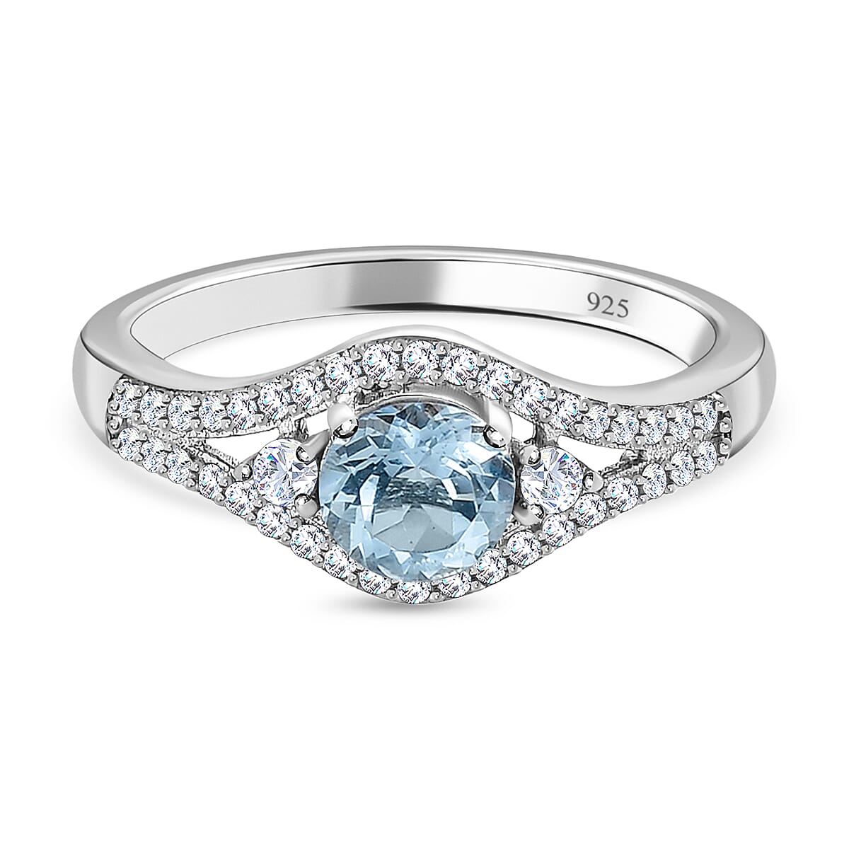 Espirito Santo Aquamarine and Natural Zircon Ring in Platinum Overlay Sterling Silver 1.22 Ct