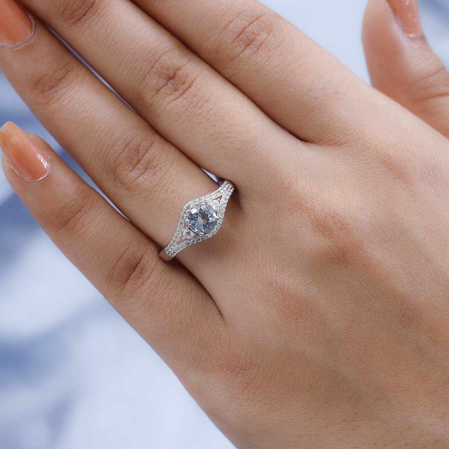 Espirito Santo Aquamarine and Natural Zircon Ring in Platinum Overlay Sterling Silver 1.22 Ct