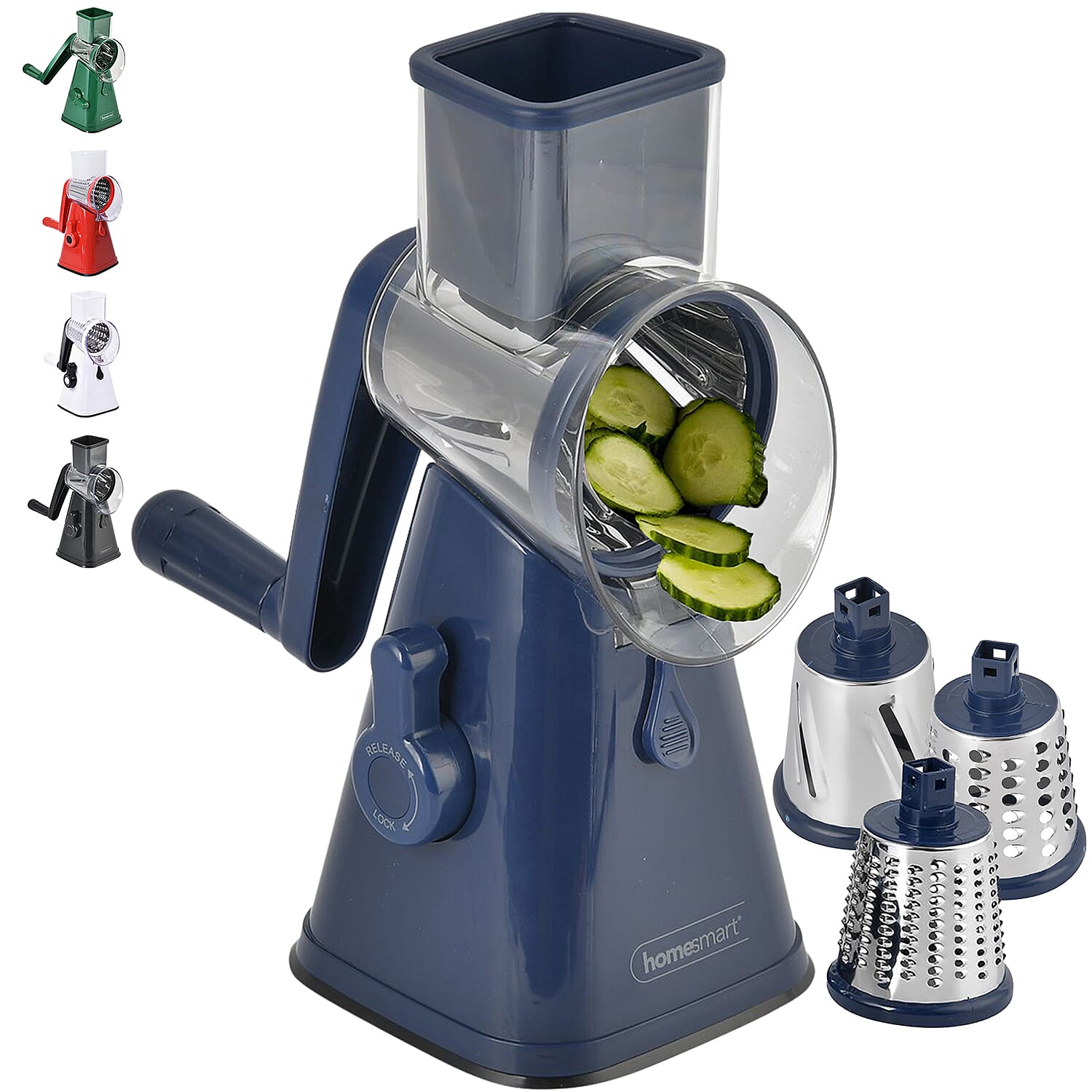 3 in 1 Easyway Vegetable and Fruit Slicer with One Slicing, Shredding and Grating Blade (Size 18x14x28 Cm) - Navy