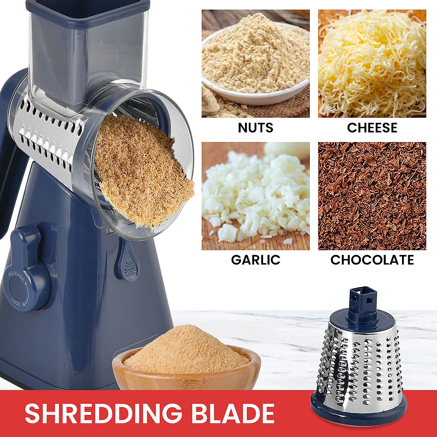 3 in 1 Easyway Vegetable and Fruit Slicer with One Slicing, Shredding and Grating Blade (Size 18x14x28 Cm) - Navy