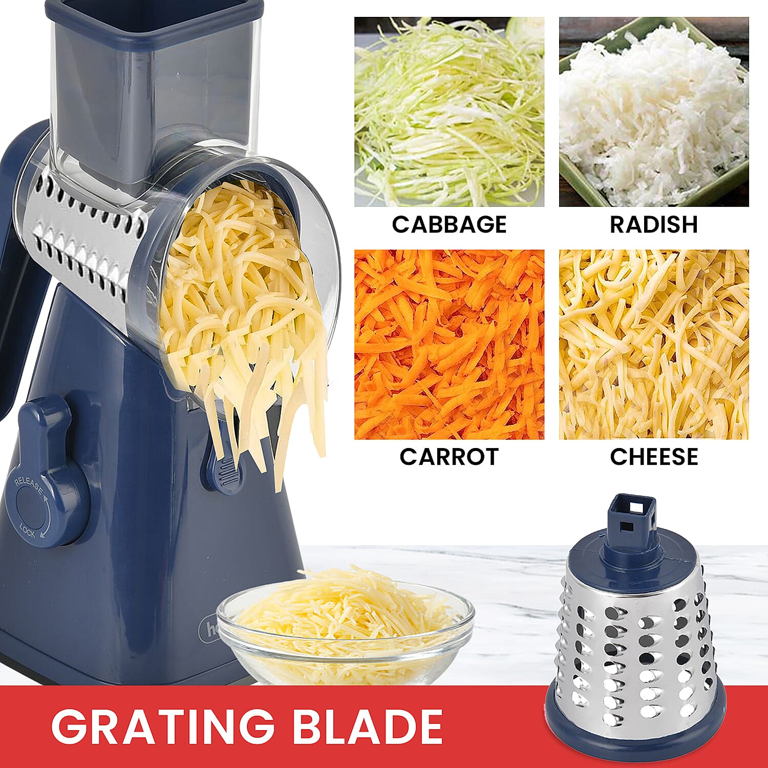 3 in 1 Easyway Vegetable and Fruit Slicer with One Slicing, Shredding and Grating Blade (Size 18x14x28 Cm) - Navy