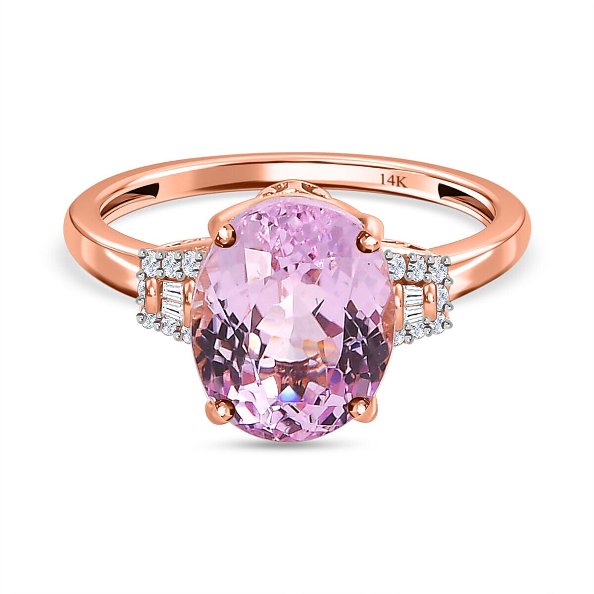 14K Rose Gold AAA Kunzite and Diamond Ring 5.00 Ct