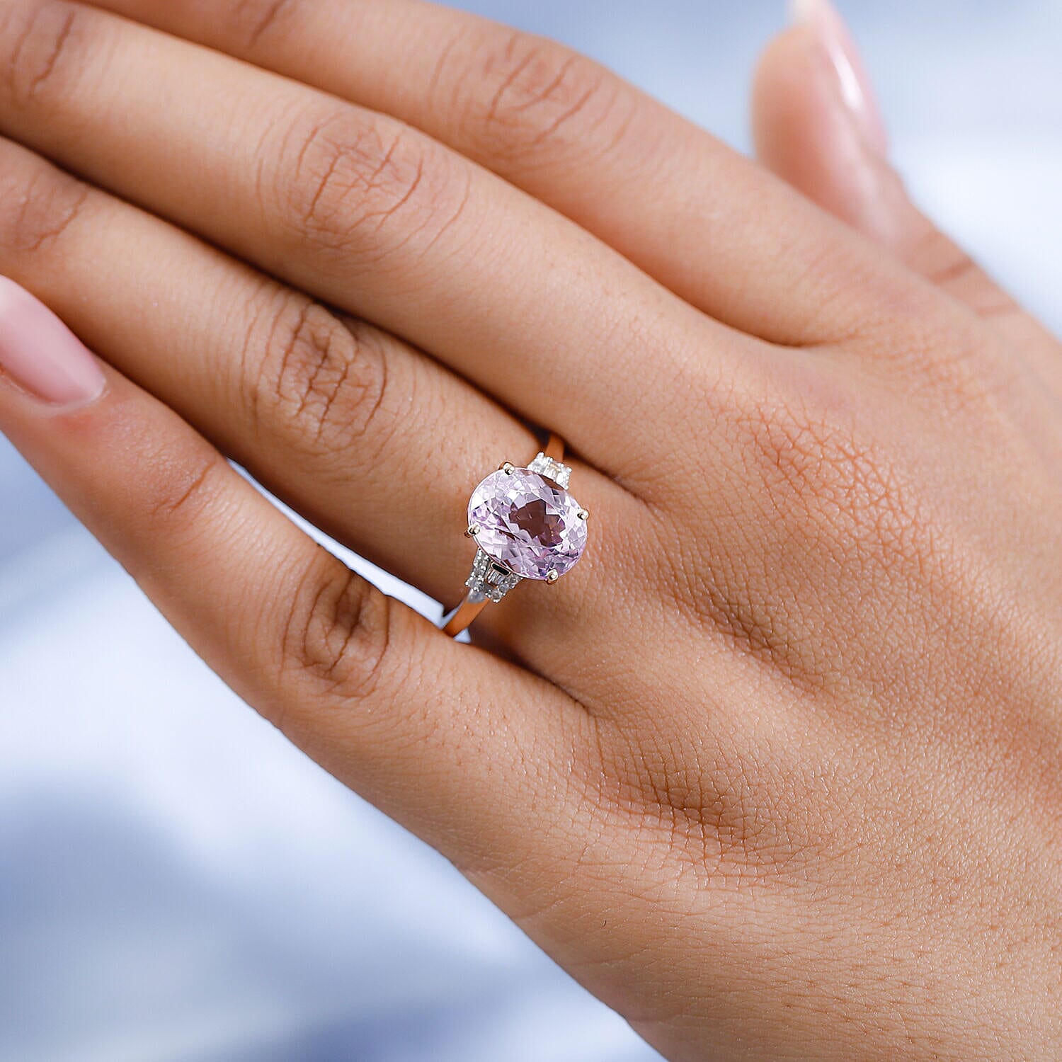 14K Rose Gold AAA Kunzite and Diamond Ring 5.00 Ct