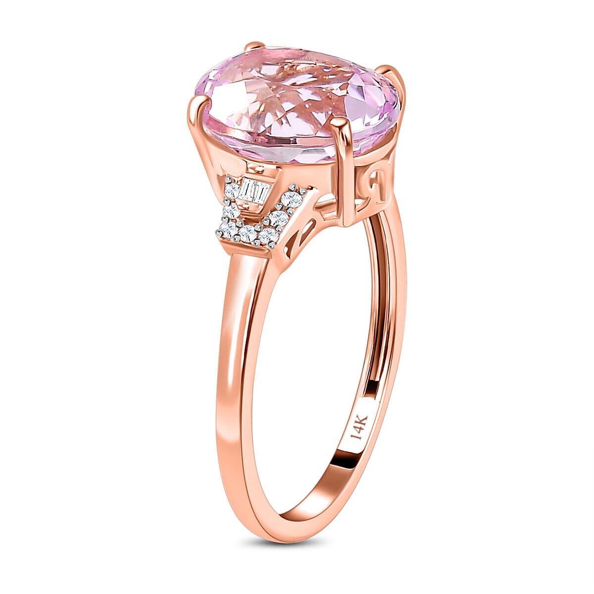 14K Rose Gold AAA Kunzite and Diamond Ring 5.00 Ct