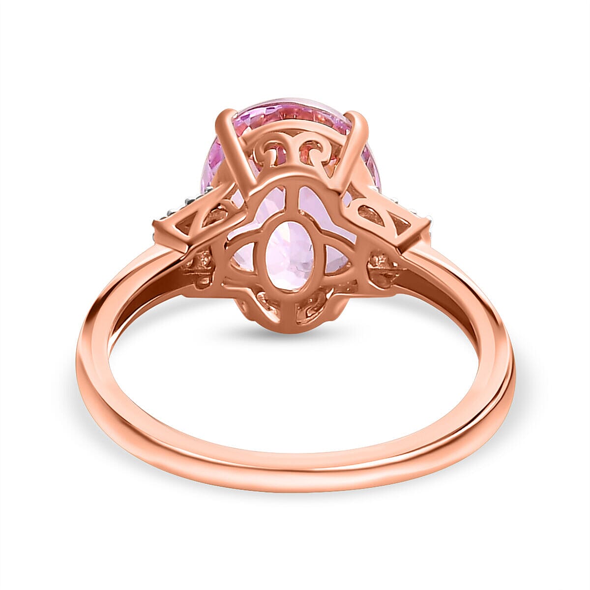 14K Rose Gold AAA Kunzite and Diamond Ring 5.00 Ct