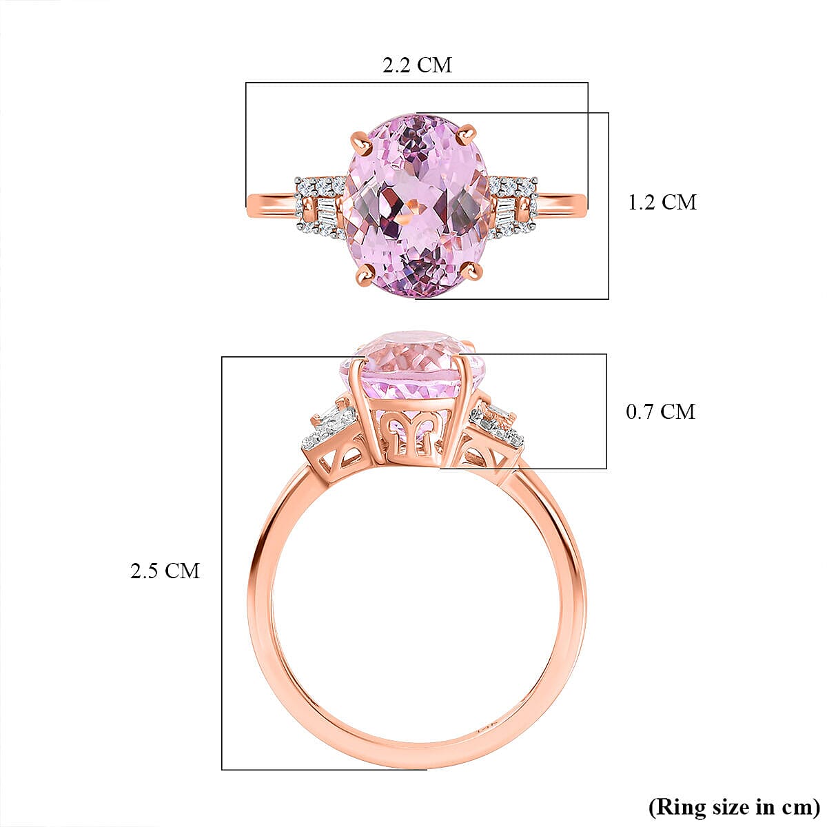 14K Rose Gold AAA Kunzite and Diamond Ring 5.00 Ct