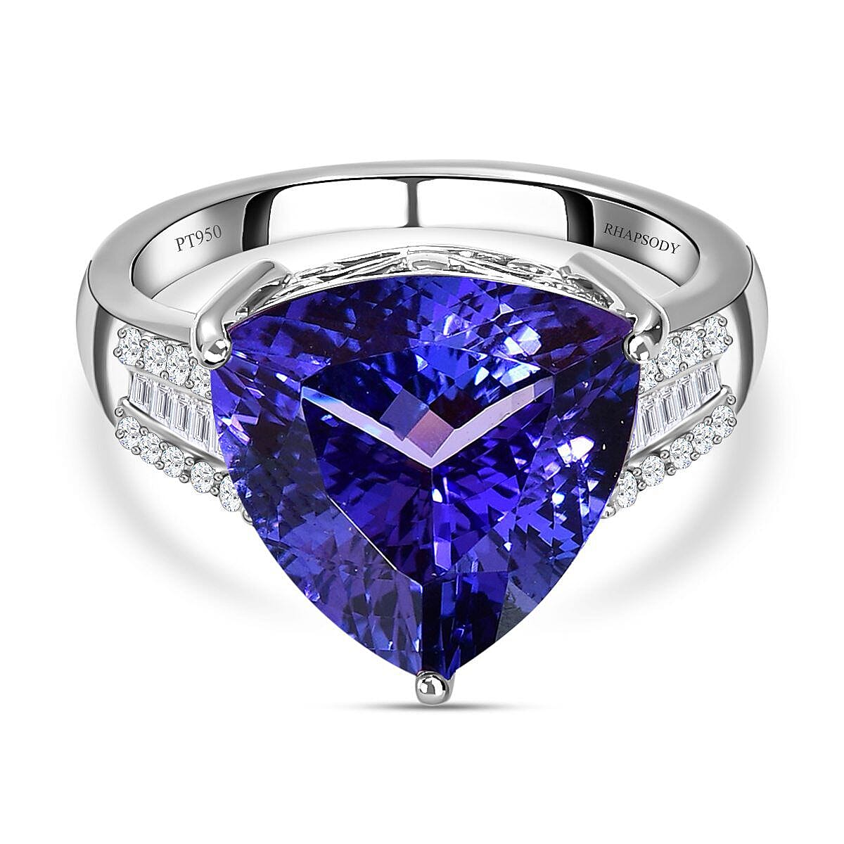 RHAPSODY 950 Platinum AAAA Tanzanite and (VS - E-F) Diamond Ring  7.10 Ct, Platinum Wt. 7.83 Gms