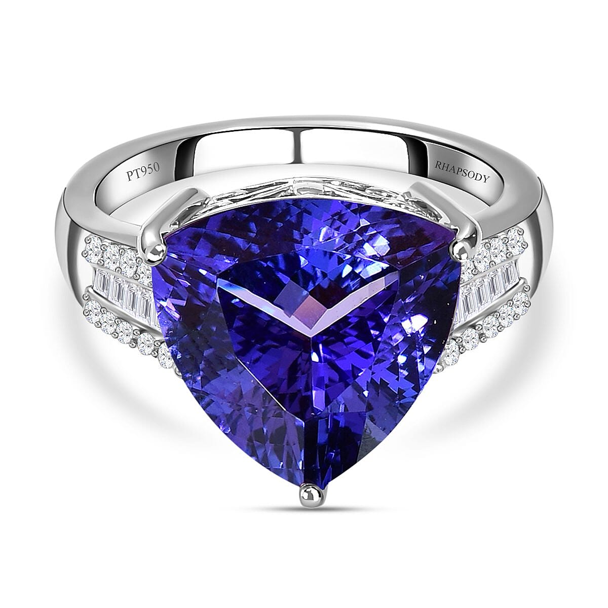 RHAPSODY 950 Platinum AAAA Tanzanite and (VS - E-F) Diamond Ring  7.10 Ct, Platinum Wt. 7.83 Gms