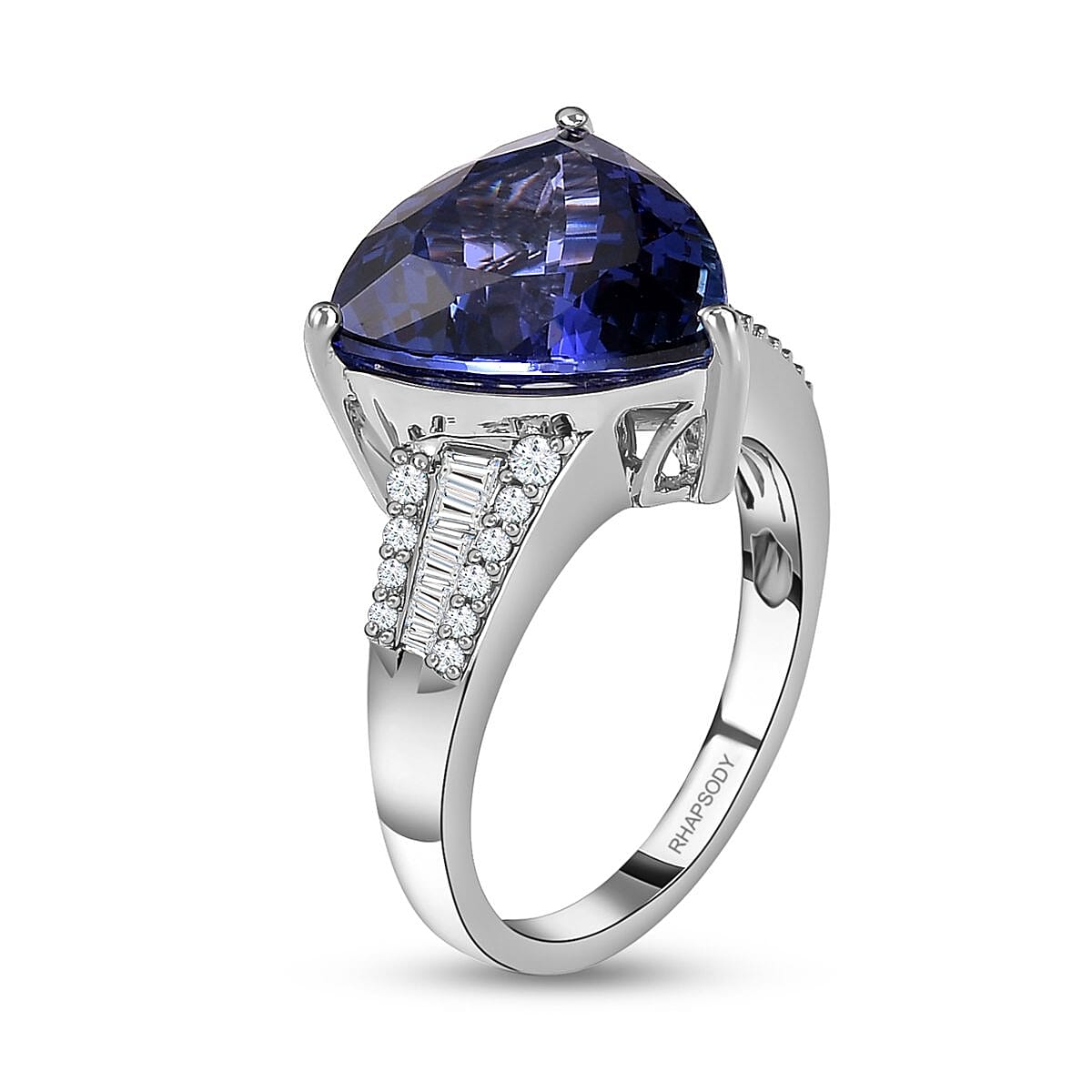 RHAPSODY 950 Platinum AAAA Tanzanite and (VS - E-F) Diamond Ring  7.10 Ct, Platinum Wt. 7.83 Gms