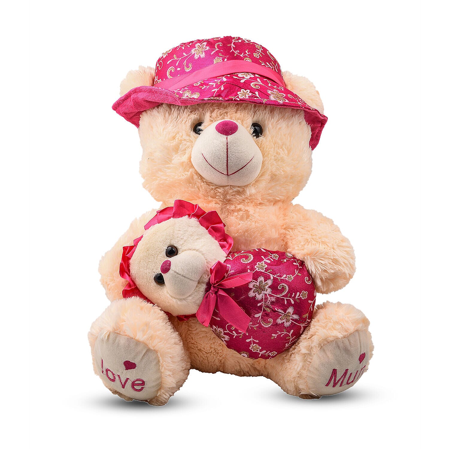 Teddy Bear Holding Baby Present Soft Toys Cute Gifts(60 cm) - Pink & Cream