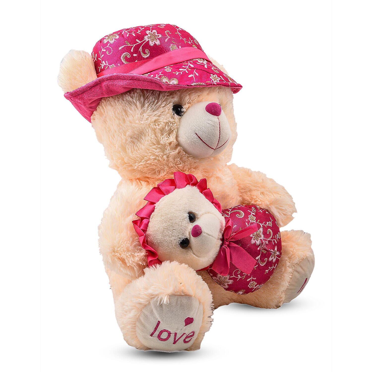 Teddy Bear Holding Baby Present Soft Toys Cute Gifts(60 cm) - Pink & Cream