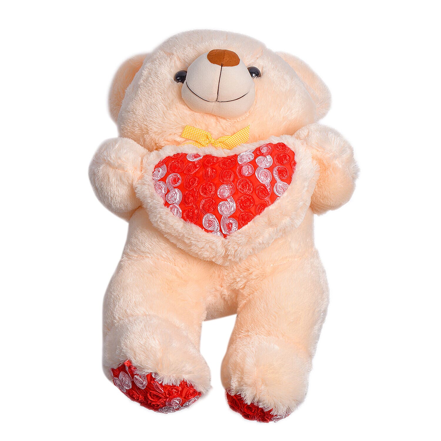 Soft Teddy Bear with Red Heart - Red & Orange