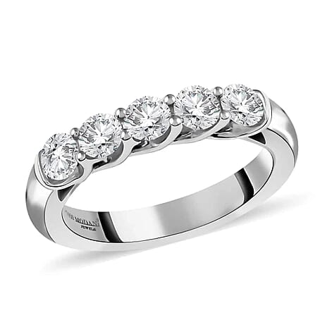 MODANI 950 Platinum White Diamond (VVS-G) 5 Stone Ring 1.00 Ct, Platinum Wt. 7.2 Gms