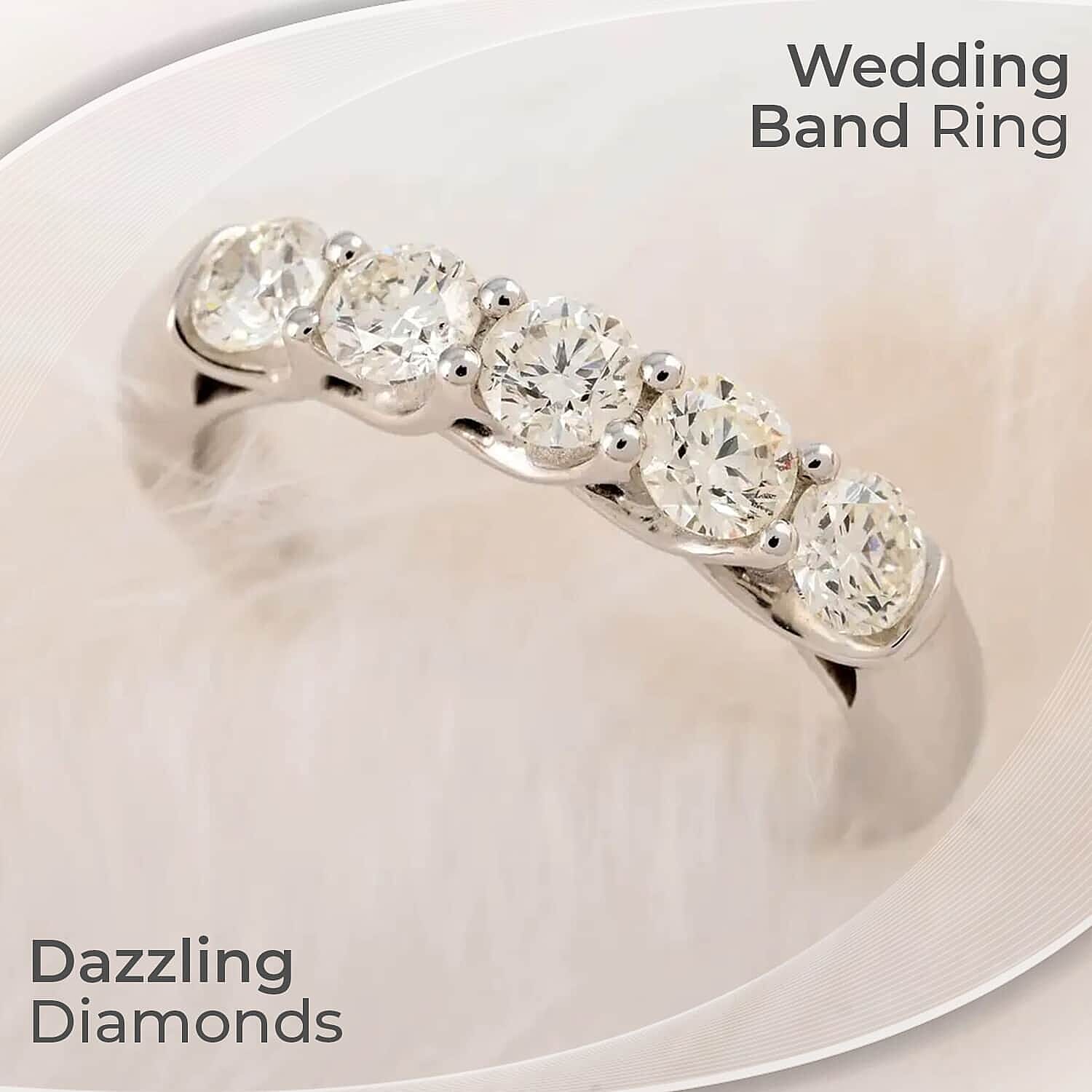 MODANI 950 Platinum White Diamond (VVS-G) 5 Stone Ring 1.00 Ct, Platinum Wt. 7.2 Gms