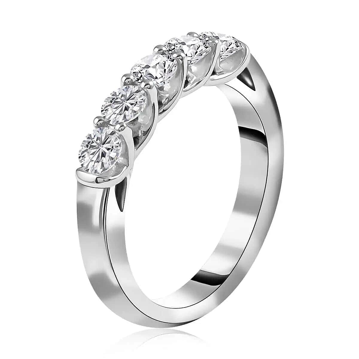 MODANI 950 Platinum White Diamond (VVS-G) 5 Stone Ring 1.00 Ct, Platinum Wt. 7.2 Gms