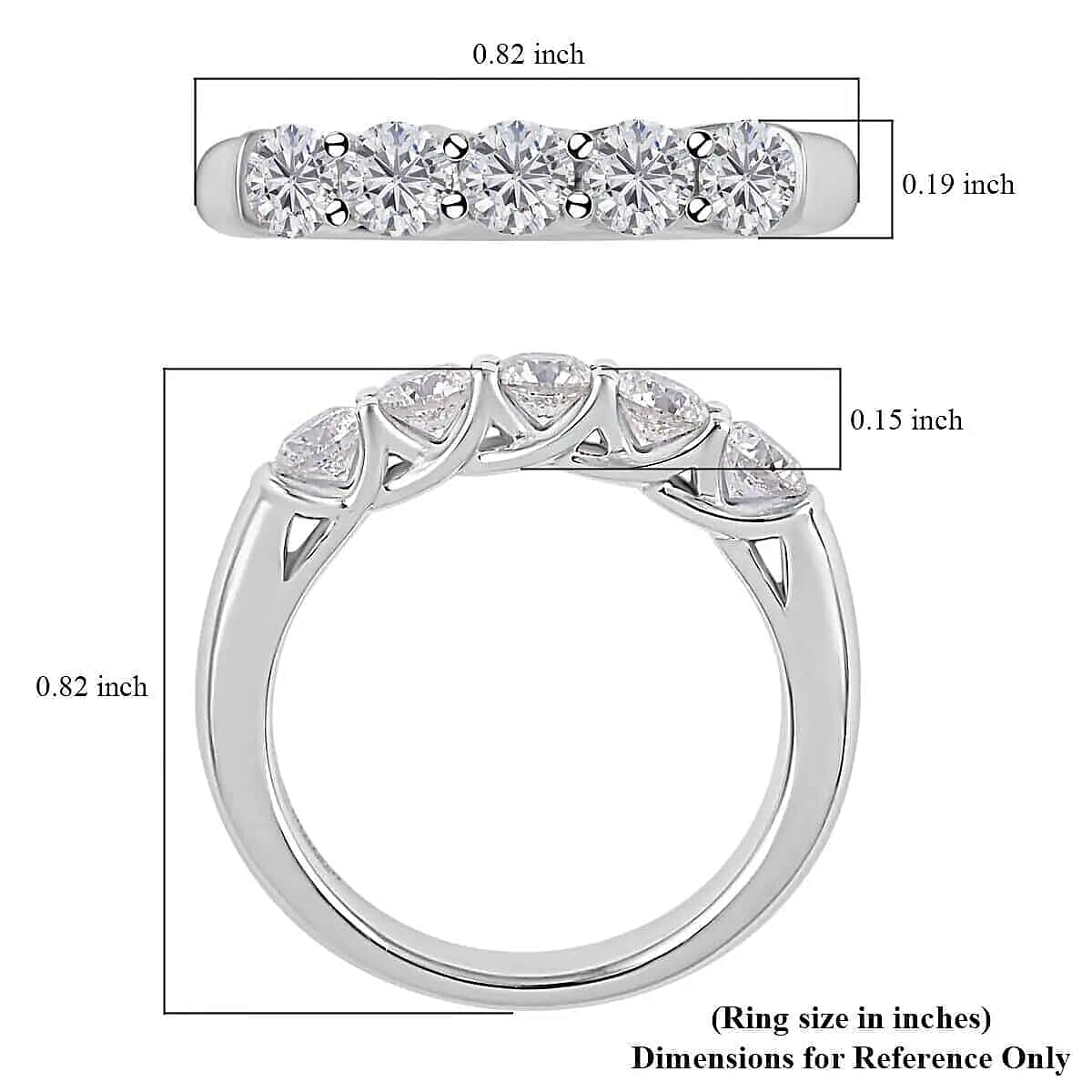 MODANI 950 Platinum White Diamond (VVS-G) 5 Stone Ring 1.00 Ct, Platinum Wt. 7.2 Gms