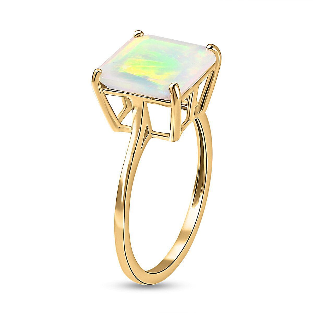 9K Yellow Gold Faceted Asscher Cut Ethiopian Welo Opal Solitaire Ring 3.00 Ct.