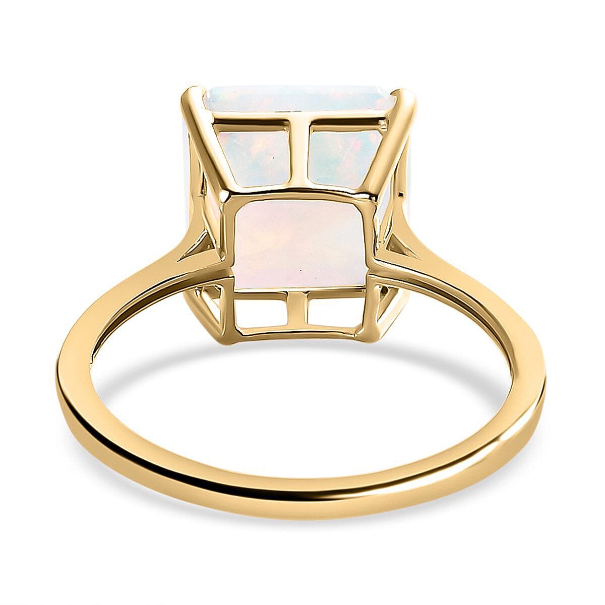 9K Yellow Gold Faceted Asscher Cut Ethiopian Welo Opal Solitaire Ring 3.00 Ct.