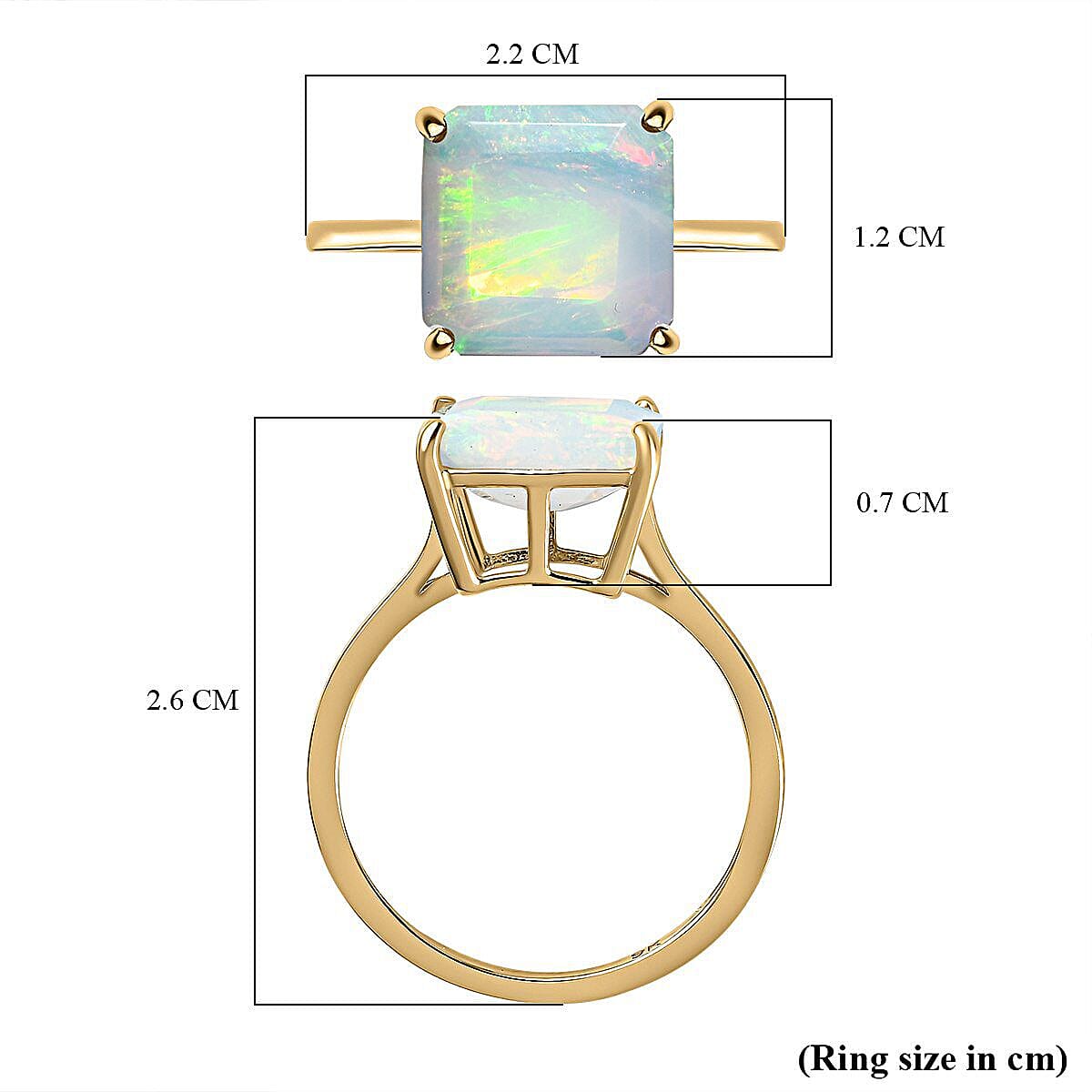 9K Yellow Gold Faceted Asscher Cut Ethiopian Welo Opal Solitaire Ring 3.00 Ct.