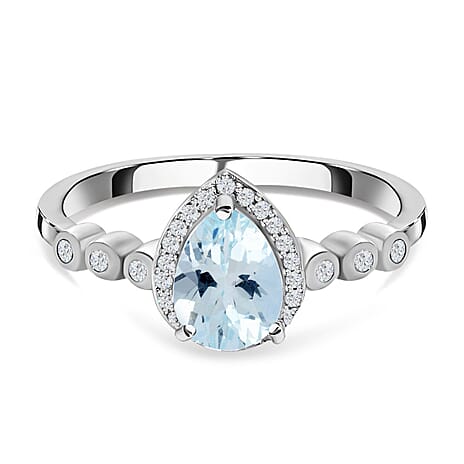 Espirito Santo Aquamarine and Natural Zircon Ring in Platinum Overlay Sterling Silver 1.12 Ct Espirito Santo Aquamarine and Natural Zircon Ring in Platinum Overlay Sterling Silver 1.12 Ct