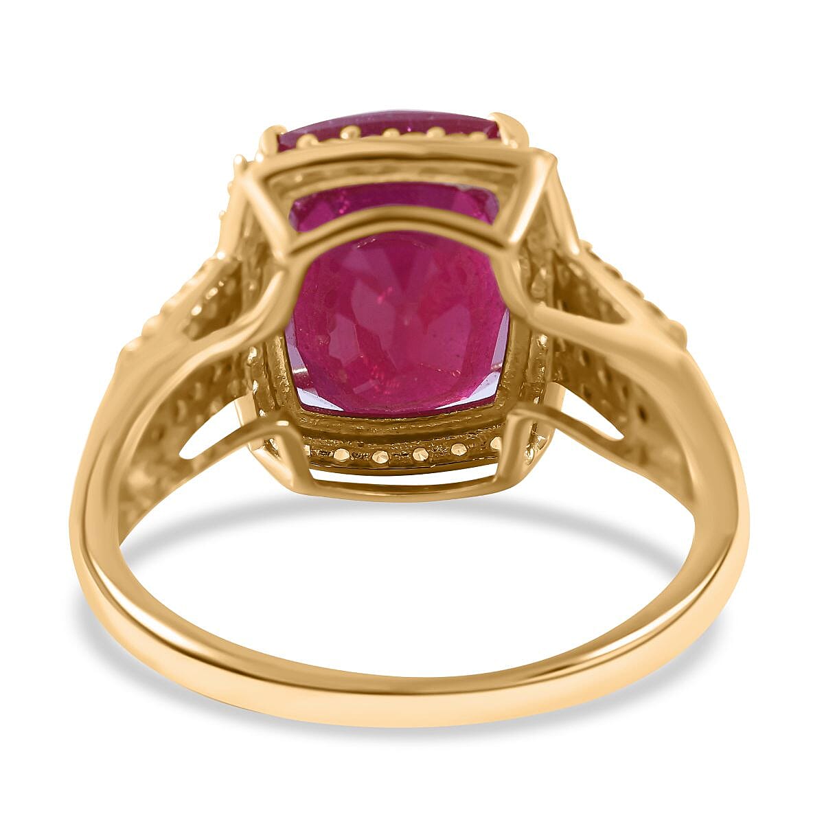 9K Yellow Gold AAA  African Ruby, Natural Zircon and Champagne Diamond Ring 6.71 Ct