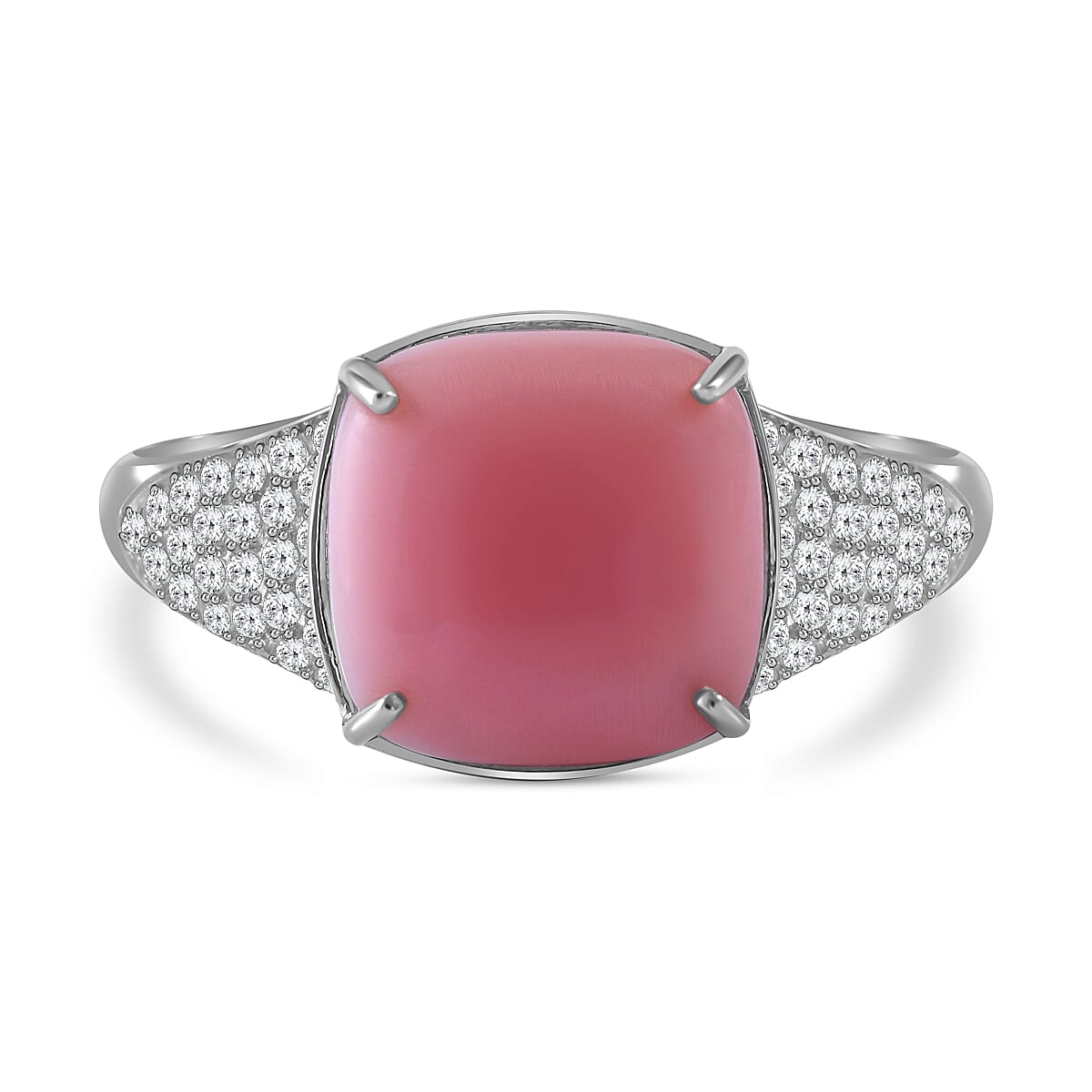 Queen Conch Shell and Natural Zircon Ring in Rhodium Overlay Sterling Silver 7.30 Ct