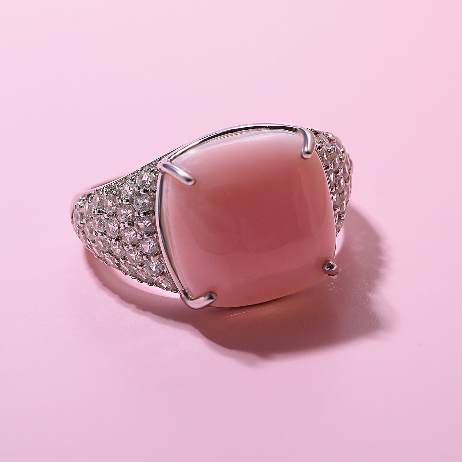 Queen Conch Shell and Natural Zircon Ring in Rhodium Overlay Sterling Silver 7.30 Ct