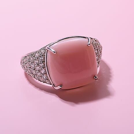 Queen Conch Shell and Natural Zircon Ring in Rhodium Overlay Sterling Silver 7.30 Ct