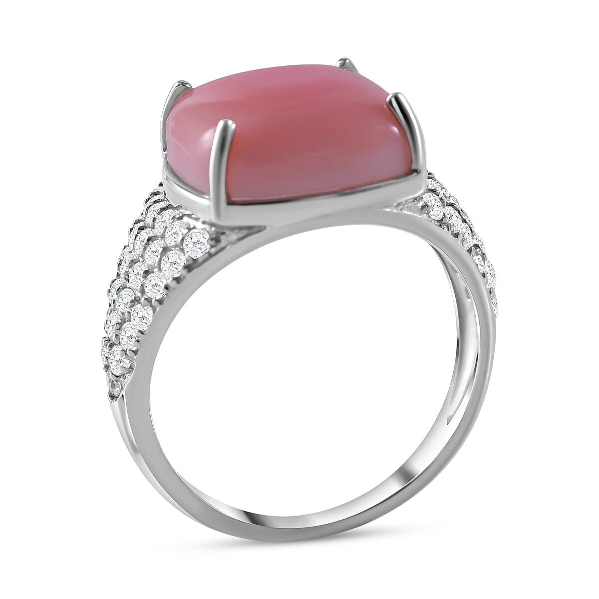 Queen Conch Shell and Natural Zircon Ring in Rhodium Overlay Sterling Silver 7.30 Ct