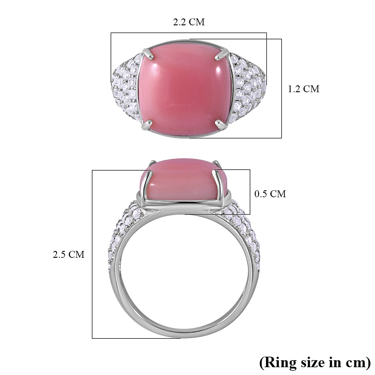 Queen Conch Shell and Natural Zircon Ring in Rhodium Overlay Sterling Silver 7.30 Ct