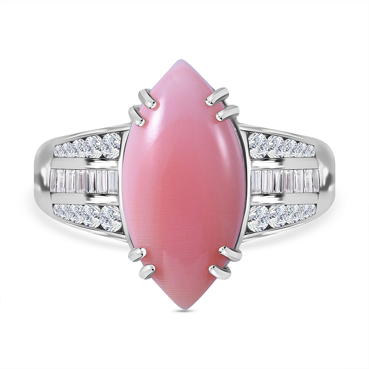 Queen Conch Shell and Natural Zircon Ring in Rhodium Overlay Sterling Silver 12.00 Ct