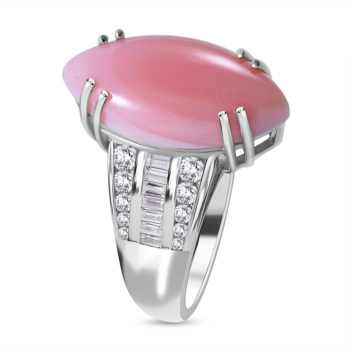 Queen Conch Shell and Natural Zircon Ring in Rhodium Overlay Sterling Silver 12.00 Ct