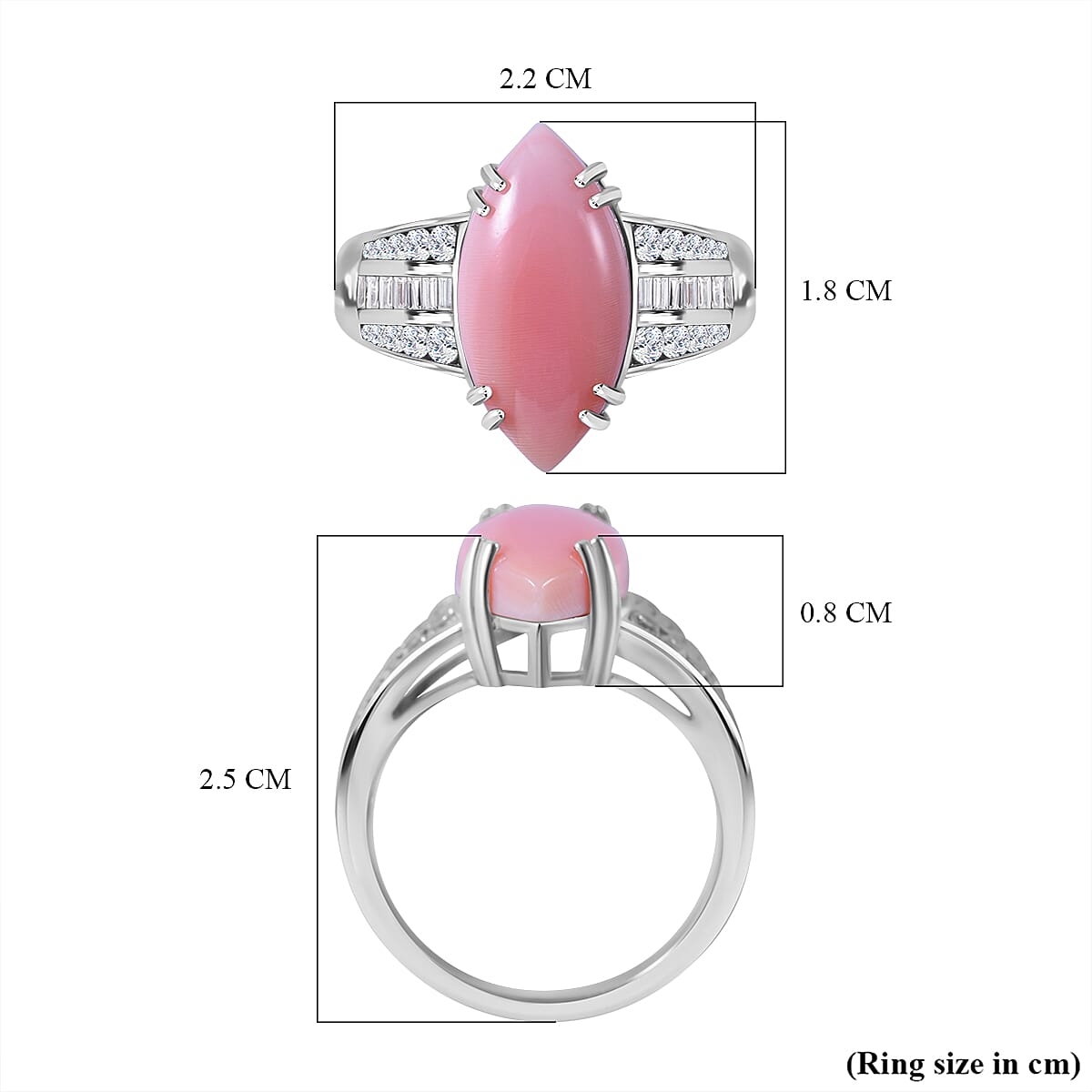 Queen Conch Shell and Natural Zircon Ring in Rhodium Overlay Sterling Silver 12.00 Ct