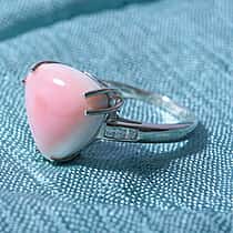 Pink Conch Shell and Moissanite Ring in Rhodium Overlay Sterling Silver  7.10 Ct.