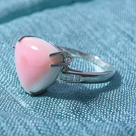 Queen Conch Shell and Moissanite Ring in Rhodium Overlay Sterling Silver 7.10 Ct.