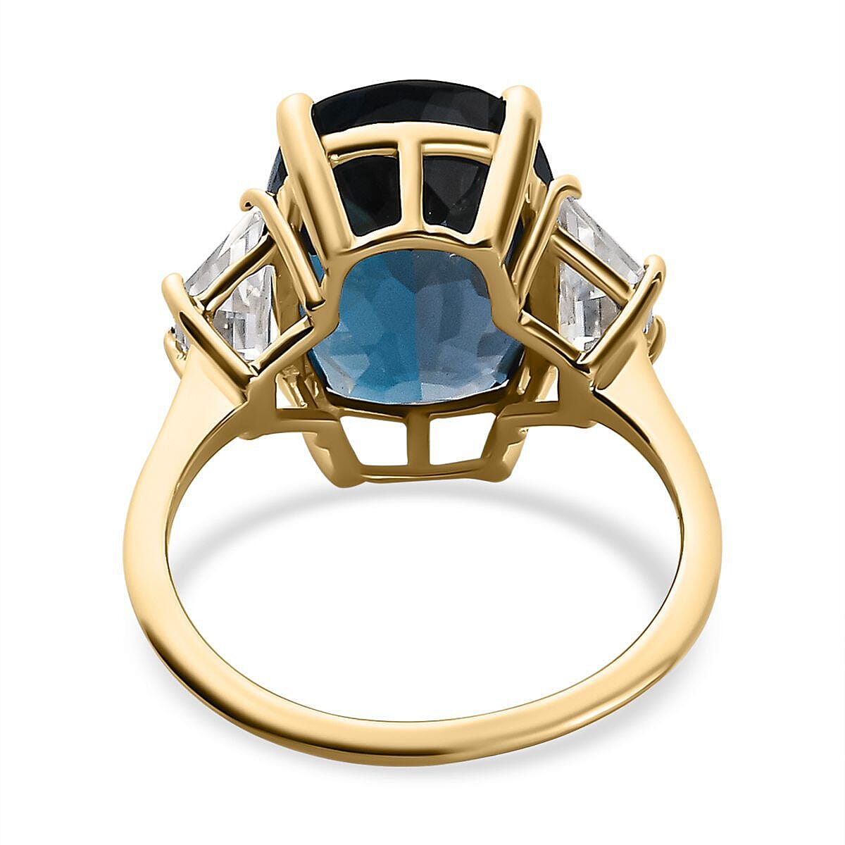 9K Yellow Gold London Blue Topaz and Moissanite Ring 8.44 Ct.