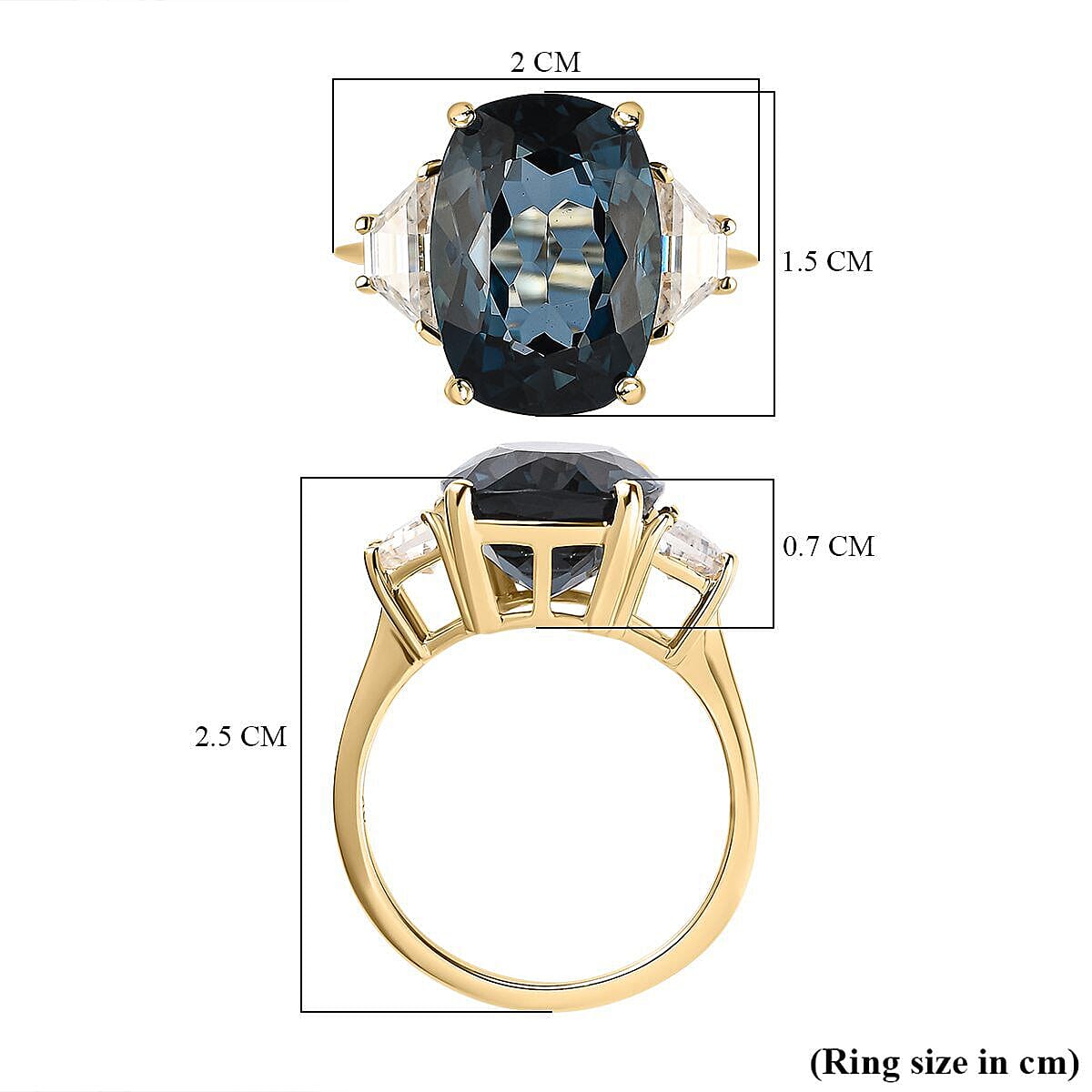 9K Yellow Gold London Blue Topaz and Moissanite Ring 8.44 Ct.