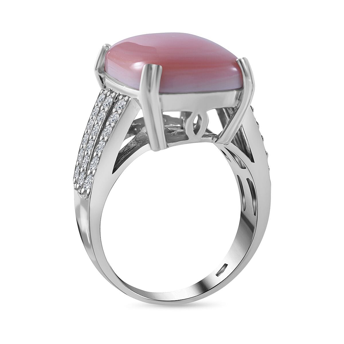 Queen Conch Shell and Natural Zircon Ring in Rhodium Overlay Sterling Silver 11.30 Ct