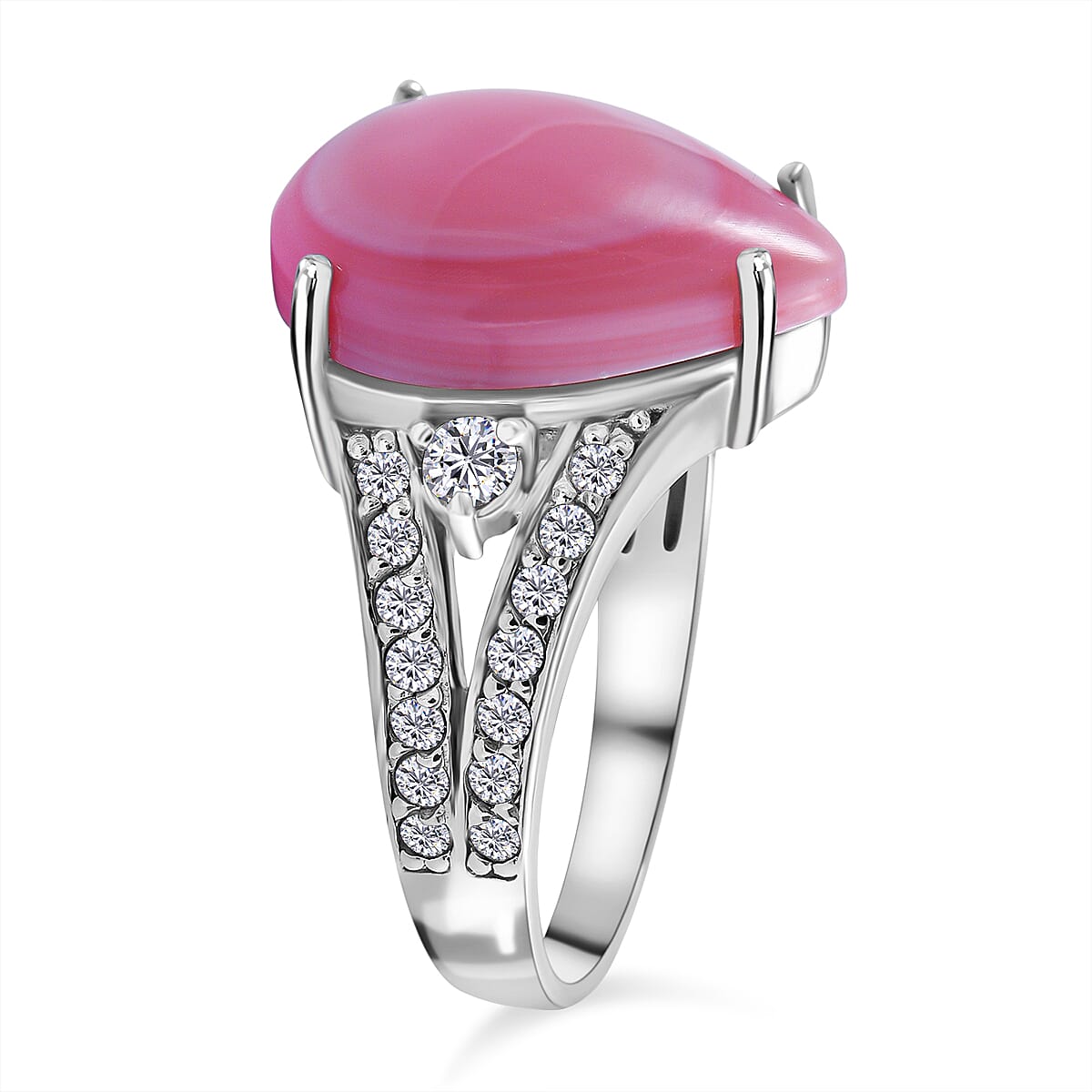 Queen Conch Shell and Natural Zircon Ring in Rhodium Overlay Sterling Silver 7.68 Ct