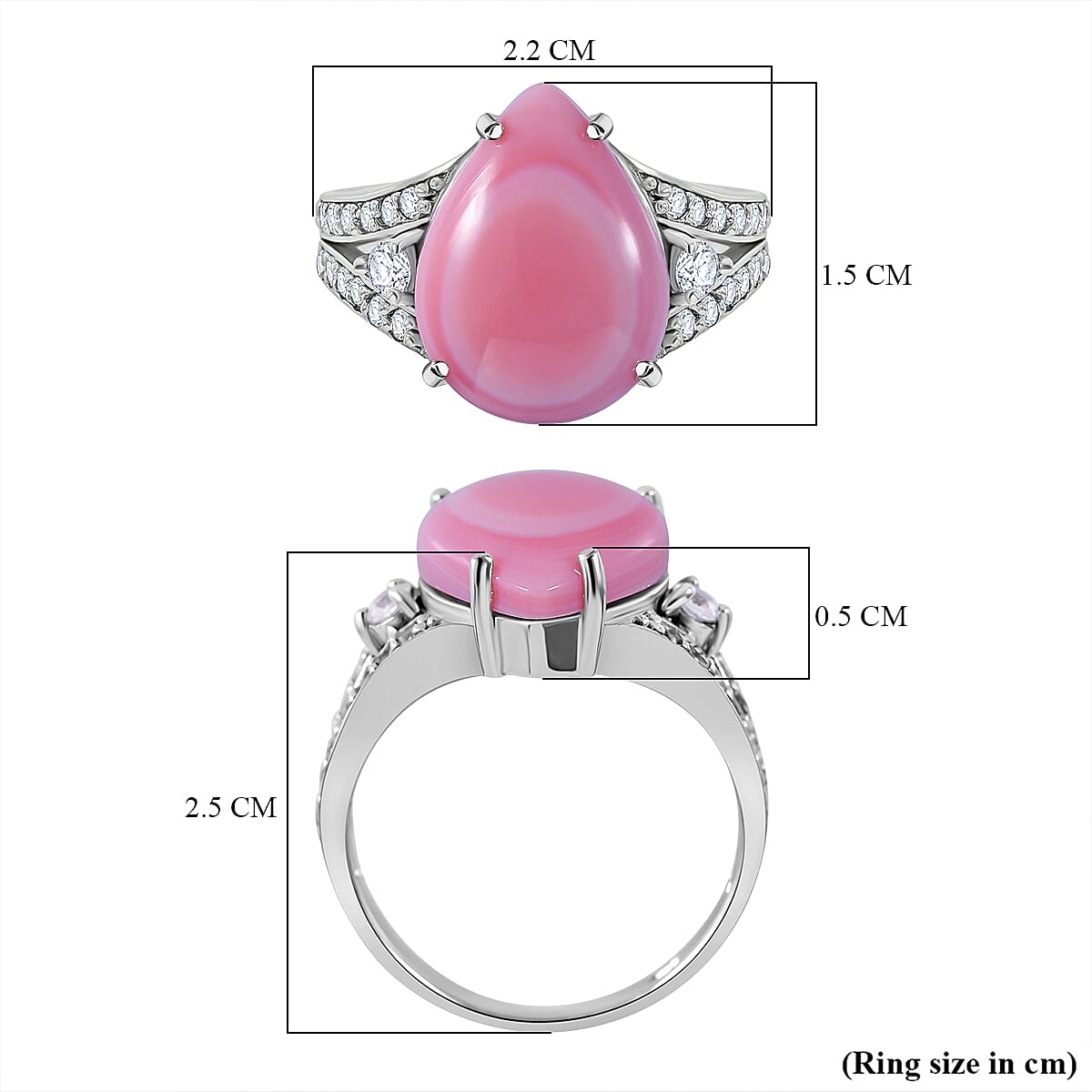 Queen Conch Shell and Natural Zircon Ring in Rhodium Overlay Sterling Silver 7.68 Ct