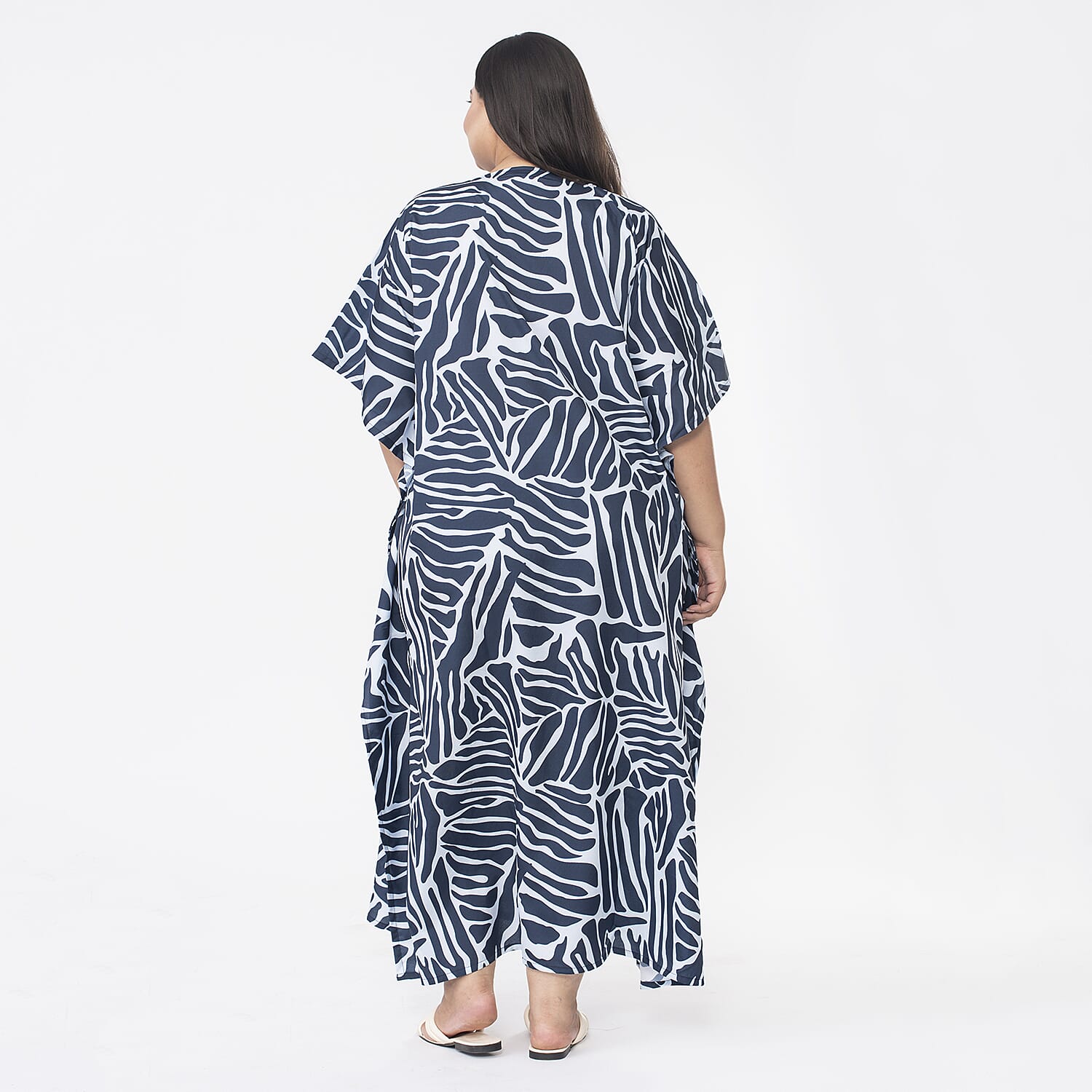 TAMSY Abstract Printed Dress (One Size) - Navy & Light Blue