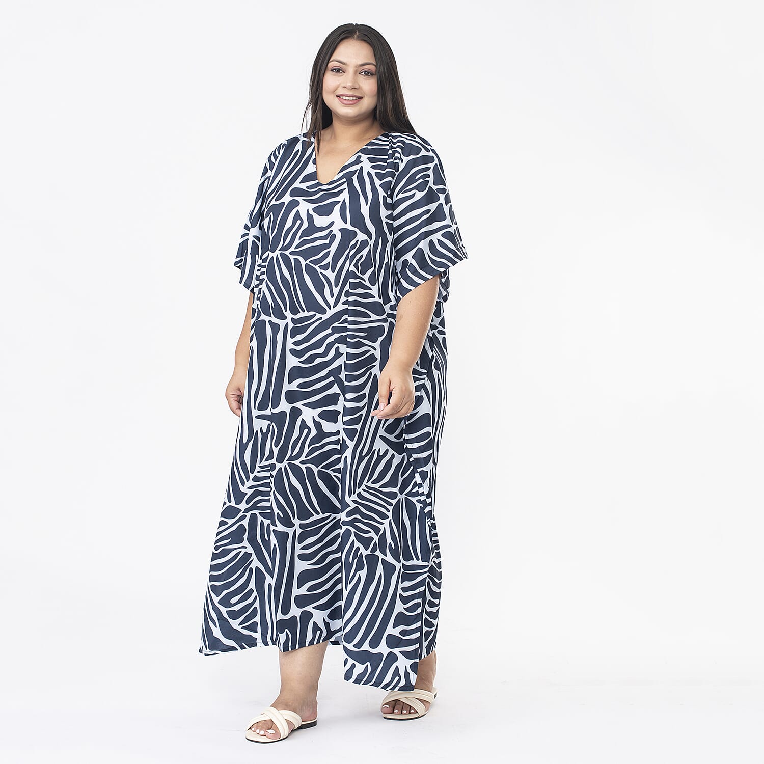 TAMSY Abstract Printed Dress (One Size) - Navy & Light Blue