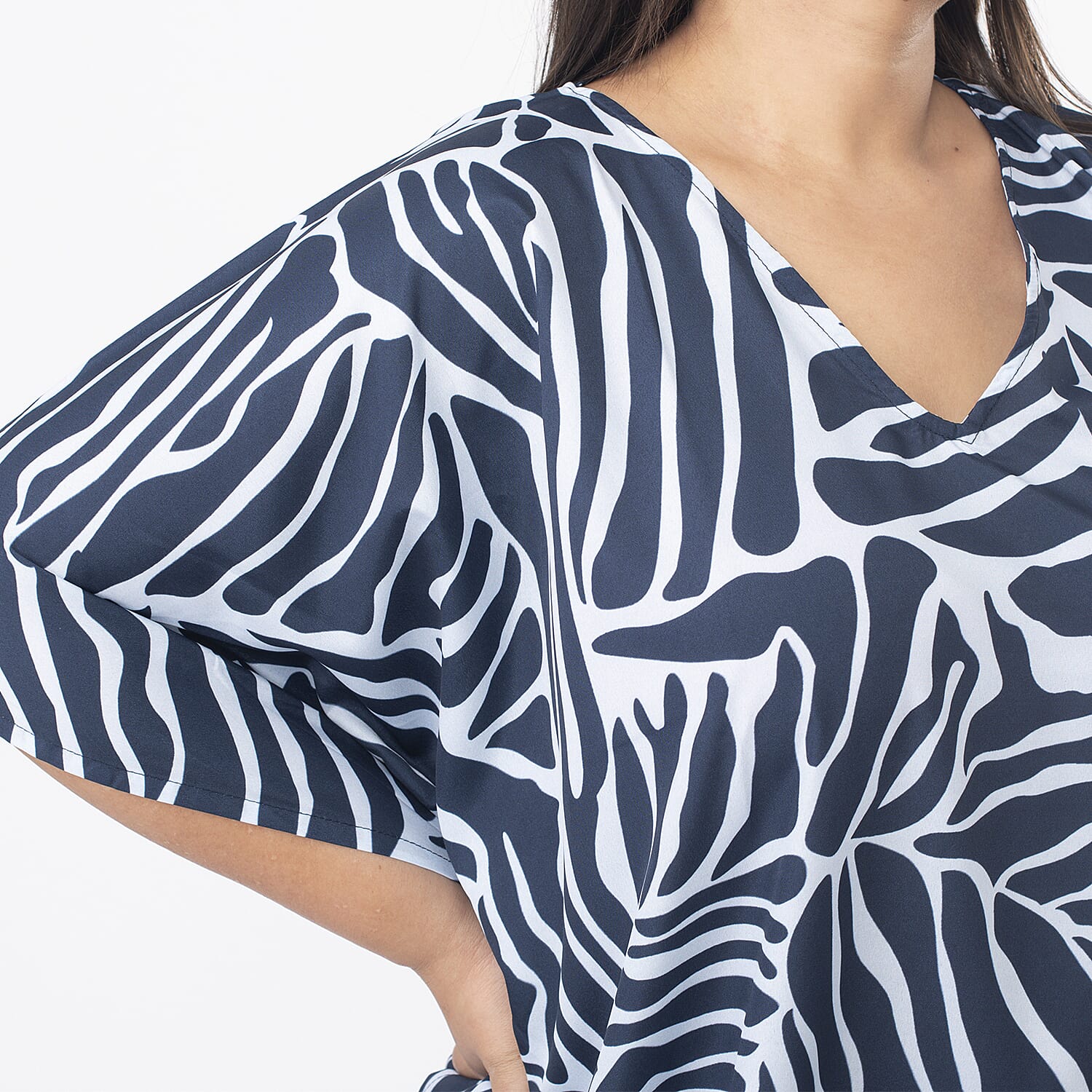 Tamsy Abstract Printed Dress (One Size) - Navy & Light Blue