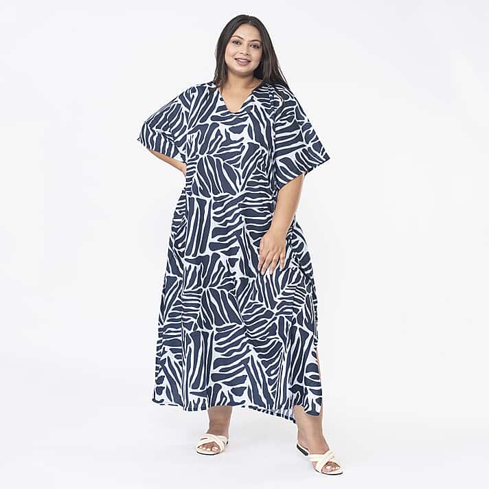 TAMSY Abstract Printed Dress - Navy and Light Blue