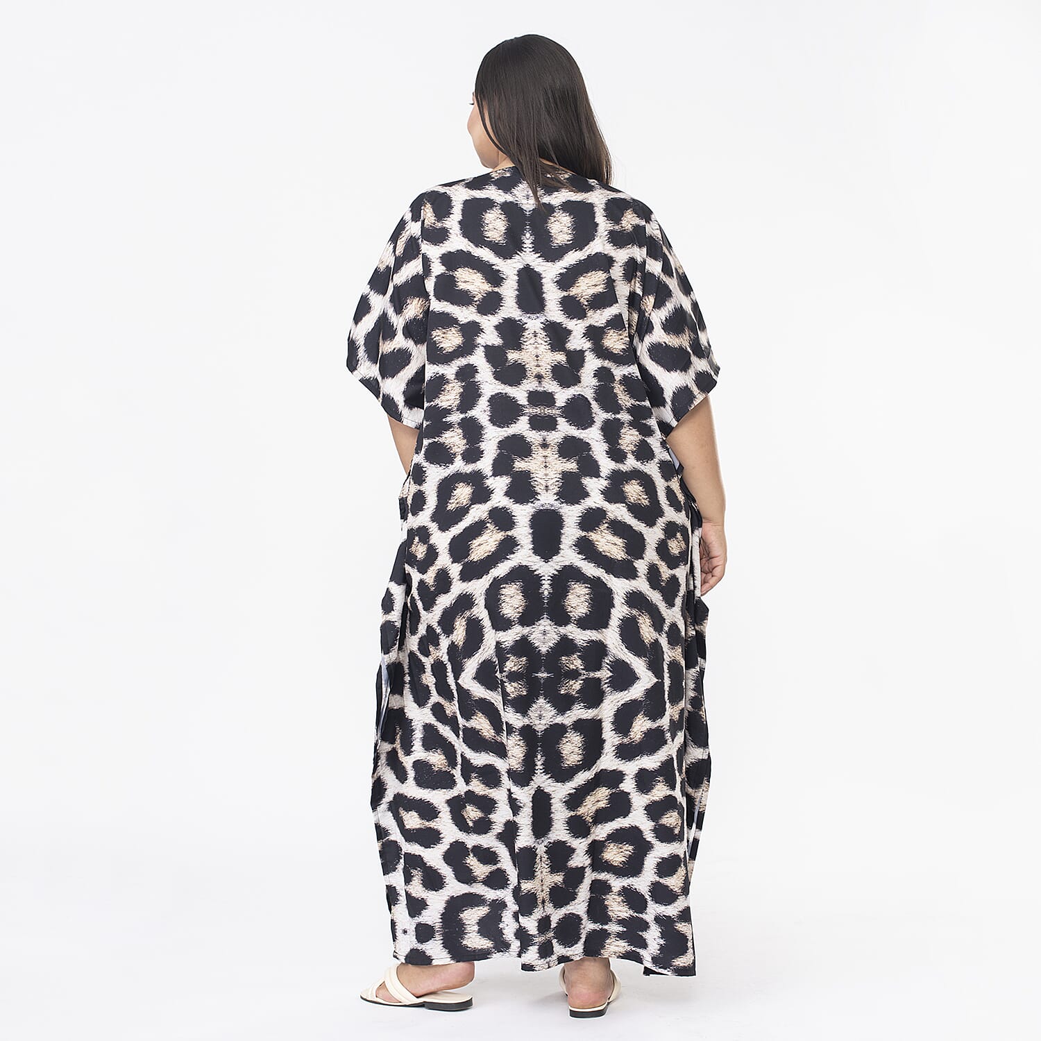 TAMSY Leopard Print Long Kaftan (One Size, 8-18) - Black