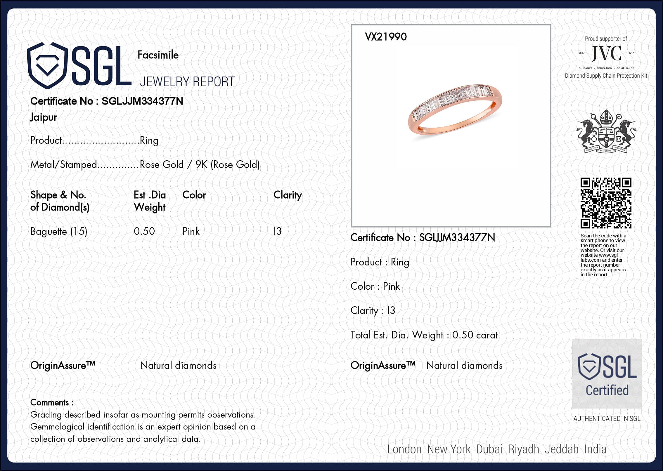 9K Rose Gold SGL Certified Natural Pink Diamond Half Eternity Band Ring 0.50 Ct