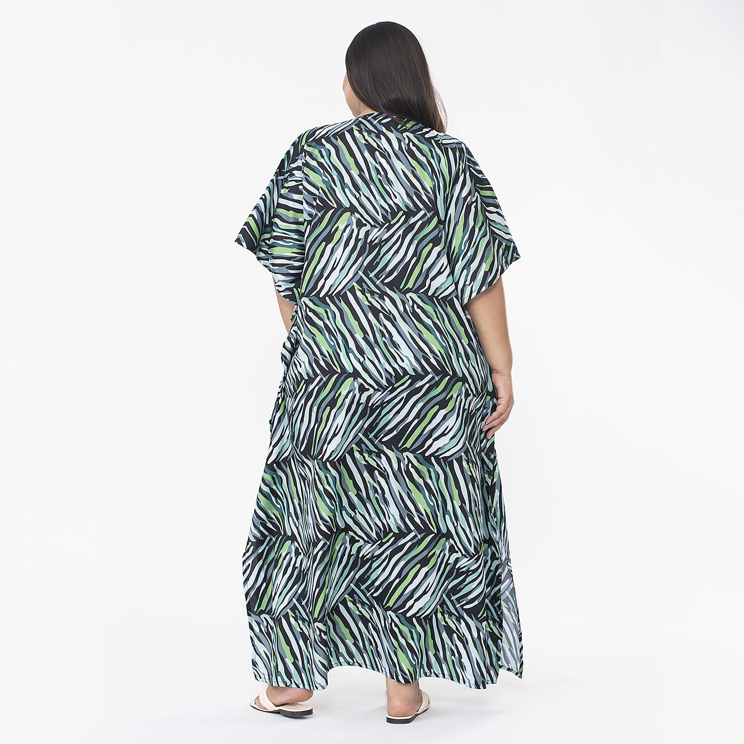 Tamsy Printed Maxi Kaftan Dress (One Size) - Green & Black