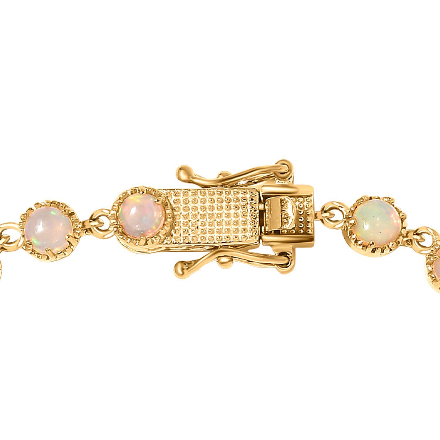 Ethiopian Welo Opal Bracelet (Size - 7) in 18K Yellow Gold Vermeil Plated Sterling Silver 3.90 Ct, Silver Wt. 7.55 Gms.