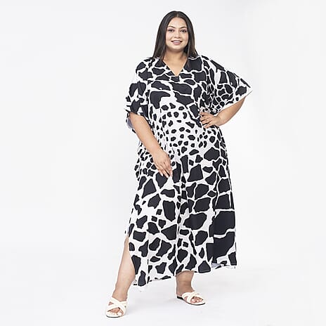 TAMSY Animal Printed Long Kaftan (One Size, 8-18) - Beige and Black