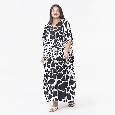 TAMSY Animal Printed Long Kaftan (One Size, 8-18) - Beige and Black
